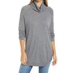 NWT Caslon Tunic Grey Cowl Neck Sweater Round Hem Size S
